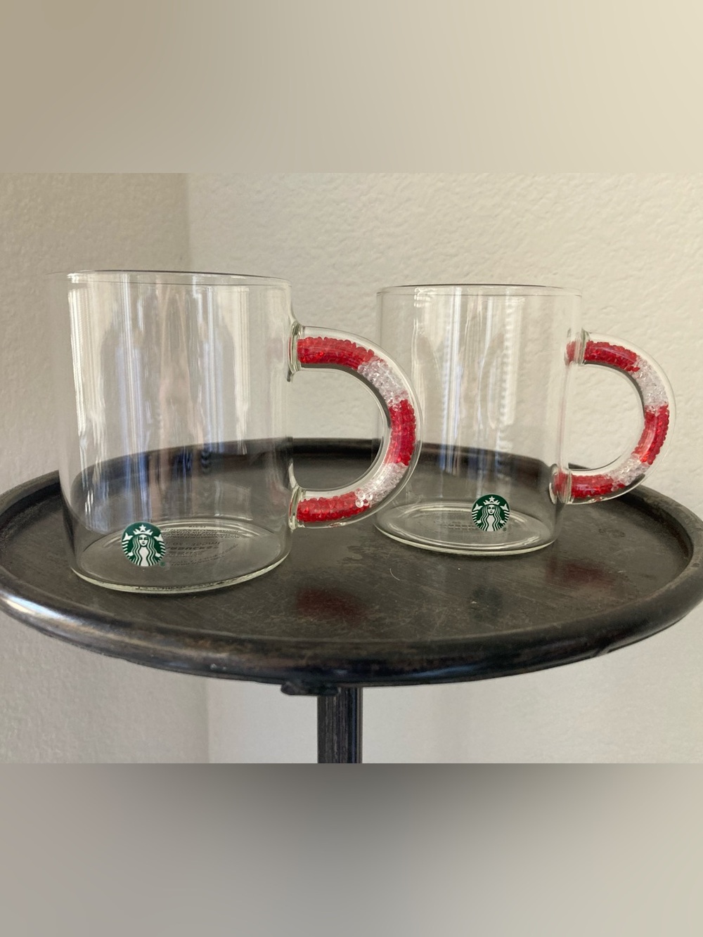 Starbucks Holiday 2021 Clear Glass Mug with Candy Cane Handle - Set of 2